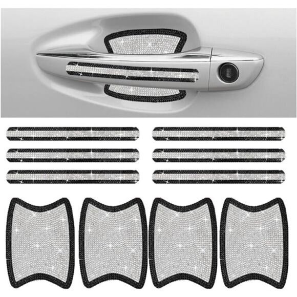 Car Door Handle Protector Bling Sticker Anti-Scratch, Universal Black and White - Picture 1 of 7